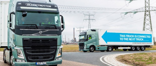 Konvojer med självkörande lastbilar körde genom Europa igår